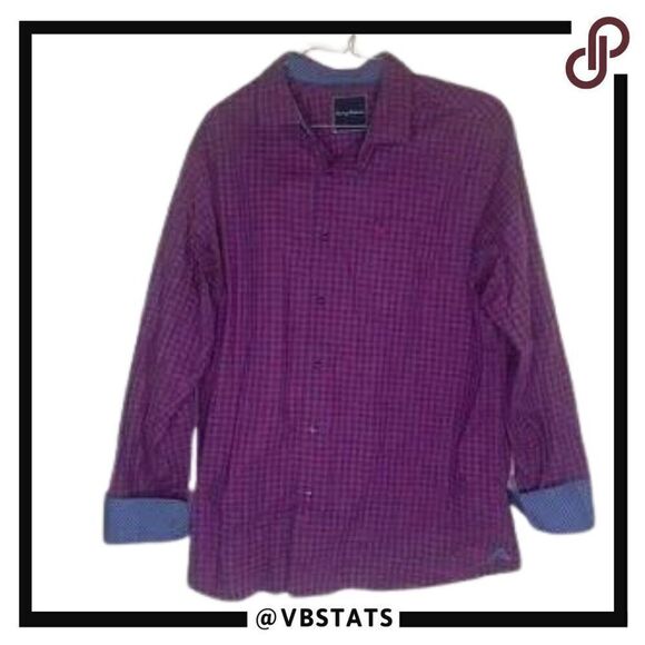 Tommy Bahama Pink-Purple-Blue Plaid LS Button Down Shirt in Size Large Tall - Picture 1 of 6